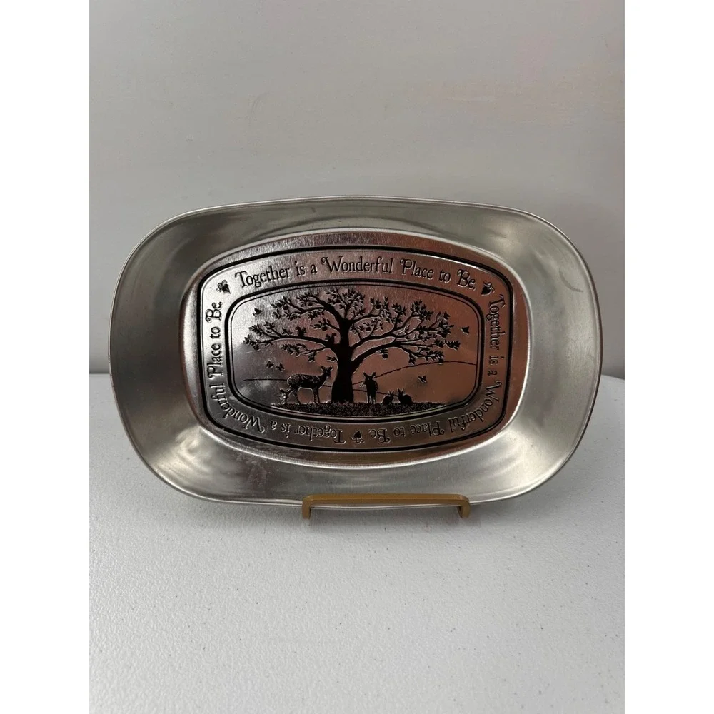 Decorative Pewter Tray With Engraved Tree & Animal Scene‎ By DDI Organizer 10